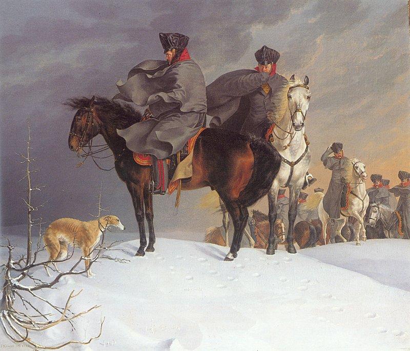 Franz Kruger Prussian Cavalry Outpost in the Snow oil painting image